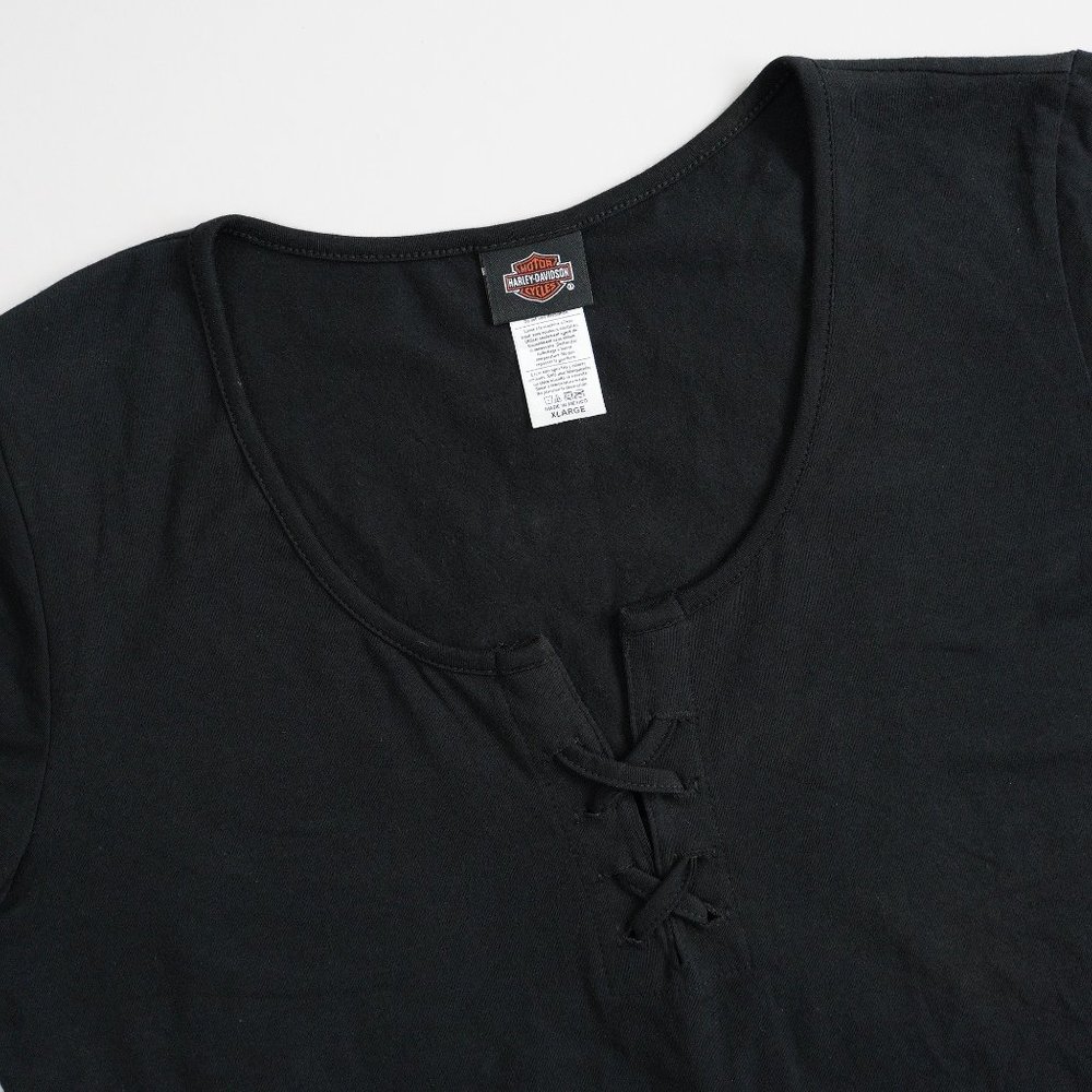 Harley-Davidson Motocycles Floral Biker Notch Nech Short Sleeve Top Women Size L - Picture 3 of 12